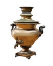 Antique copper samovar from multicolored paints. Splash of watercolor, colored drawing, realistic. A Russian kettle