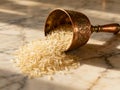 Antique Copper Scoop with Basmati Rice on Marble AI-GENERATED Royalty Free Stock Photo