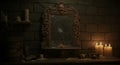 Antique Cracked Mirror in a Dark Room with Candles Royalty Free Stock Photo