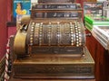 Antique crank-operated National cash register