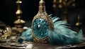 Antique crown, gold jewelry, ornate table a celebration of elegance generated by AI