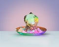 Antique crystal ball altar isolated on a pastel background