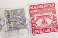 Antique cuban stamps with postmarks. Vintage historic philately.