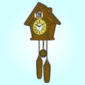 Antique cuckoo clock. Sketch scratch board imitation color.