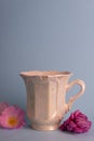 antique cup of tea with flowers on a blue background spring still life Royalty Free Stock Photo