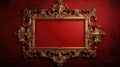 antique damask frame with red and gold color, ai Royalty Free Stock Photo