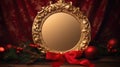 antique damask frame with red and gold color, ai Royalty Free Stock Photo