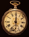 Antique decayed pocket watch isolated