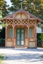 Antique decorated wooden garden hut