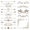 Antique decorative elements, and scroll elements, set page dividers. Royalty Free Stock Photo