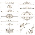 Antique decorative elements, and scroll elements, set page dividers. Royalty Free Stock Photo