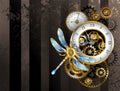 Dials with dragonfly - Steampunk background