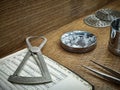 Antique Diamond Tools with Loose Diamonds on Wooden Background