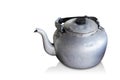 Antique and dirty silver and black zinc teapot on white background, vintage, object, decor, furniture, dirty, copy space Royalty Free Stock Photo