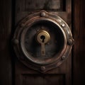 Antique door detail with key hole closeup, front view Royalty Free Stock Photo