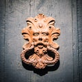 Antique door knocker of an old door in Italy. Royalty Free Stock Photo