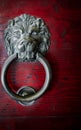 Antique door knocker shaped lion's head. Royalty Free Stock Photo