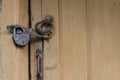 Antique door lock, wooden door