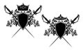 Antique duel sword and royal coat of arms vector design
