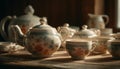 Antique earthenware teapot on rustic table, part of ceramic collection generated by AI Royalty Free Stock Photo