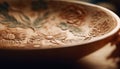 Antique earthenware vase showcases intricate East Asian pottery pattern generated by AI