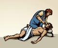 The parable of the good Samaritan. Vector drawing Royalty Free Stock Photo