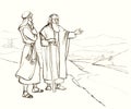 Abraham invites his nephew Lot to choose the land. Pencil drawing