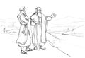 Abraham invites his nephew Lot to choose the land. Pencil drawing
