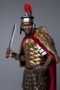 Offensive roman soldier of african ethnic with gladius