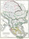 Antique Engraving of Historical Map of Central and Southeastern Europe Royalty Free Stock Photo