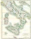 Antique Engraving of Historical Map of Southern  Europe Royalty Free Stock Photo