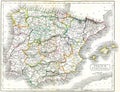 Antique Engraving of Historical Map of Southwestern Europe Royalty Free Stock Photo