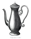 Antique engraving illustration of Moka pot black and white clip art isolated on white background