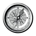 Antique engraving illustration of vintage compass black and white clip art isolated on white background,Compass of travel and sea Royalty Free Stock Photo
