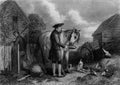 Old Illustration of Eighteenth Century Scottish Lowlands Farm Scene Royalty Free Stock Photo