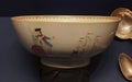 Antique Famille Rose Porcelain Bowl Goldfish Teasing at Pondweed Interior Ship Painting Captain Boat Ceramic Utensil