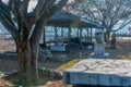 Antique farming equipment in rural park