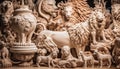 Antique figurine collection: Lion, camel, elephant, horse mammal souvenirs generated by AI
