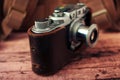 Antique film camera in leather case Royalty Free Stock Photo