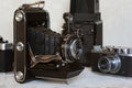 Antique film rangefinder and SLR cameras Royalty Free Stock Photo