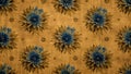 Antique Floral Wallpaper Blue and Gold Chrysanthemum Repeat Pattern Royalty Free Stock Photo
