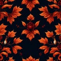 antique floreal motive wallpaper black and red rose , generated by AI.