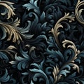 antique floreal motive wallpaper dark colored , generated by AI