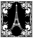 Antique flourish postcard vector -  black and white vintage frame with eiffel tower Royalty Free Stock Photo