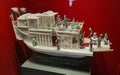 1800 Antique Flower Boat Model Painted Figures Ivory Wood Base Pearl River Canton Whampoa Merchants