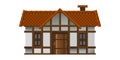 antique frame house in Germanic style on a white background