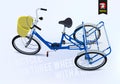 Tricycle. Freight tricycle for adults. A bicycle on three wheels with a basket. Walking bicycle view top. Delivered of packages by