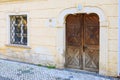Antique front door. Background with selective focus and copy space