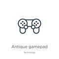 Antique gamepad icon. Thin linear antique gamepad outline icon isolated on white background from technology collection. Line