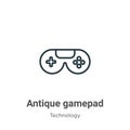 Antique gamepad outline vector icon. Thin line black antique gamepad icon, flat vector simple element illustration from editable